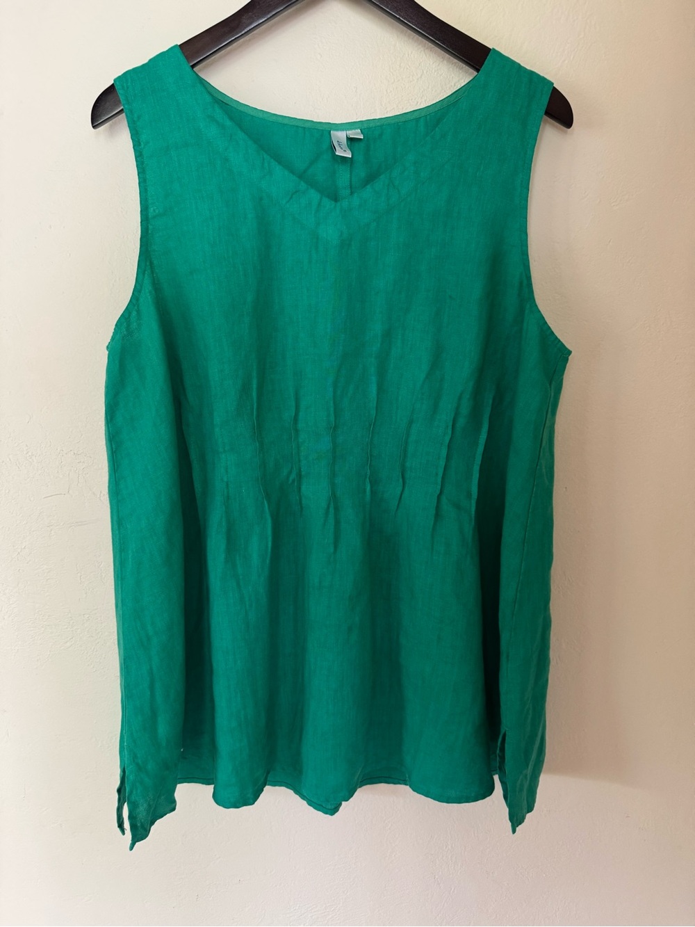 Kleen 100% Linen Green Sleeveless Top L Lightweight Summer Blouse